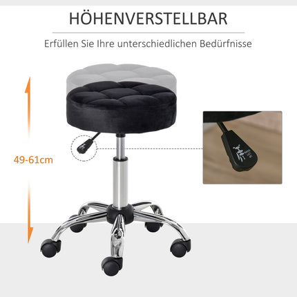 Black Velvet Salon Chair - Adjustable swivel with wheels