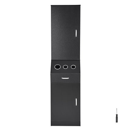 Salon Storage Cabinet, 3 Dryer Holders, Drawer, Black