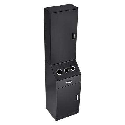 Salon Storage Cabinet, 3 Dryer Holders, Drawer, Black