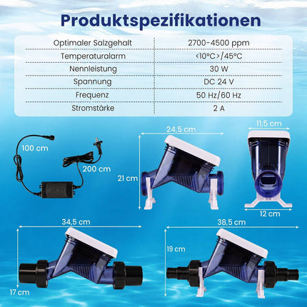 Saltwater Pool Chlorinator – Self-Cleaning, 11-22 m³ Capacity