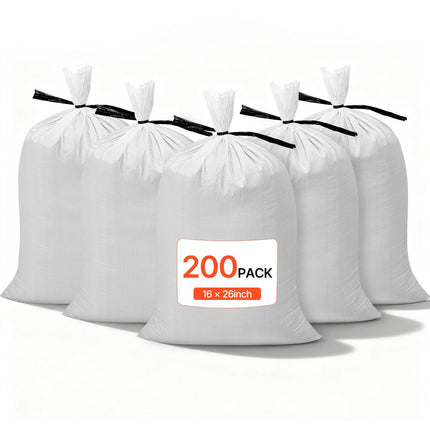 Sandbags 200 Pack, 40 x 66 cm Polypropylene With Ties