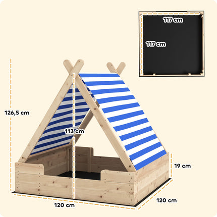 Dřevěné pískoviště se stříškou a dnem, 120 cm