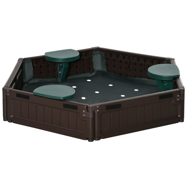Dětské pískoviště se sedátky – HDPE, hnědé, Ø120x21cm