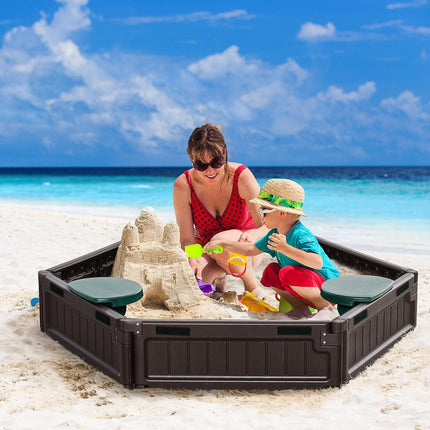 Dětské pískoviště se sedátky – HDPE, hnědé, Ø120x21cm