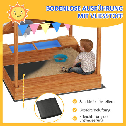 Wooden sandbox with seat and roof, 124x116x146 cm for children