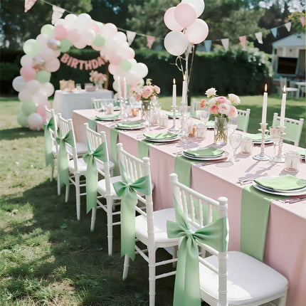 Satin Chair Sashes, 100 Pack, Light Green, 7 x 108 In