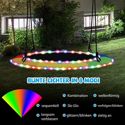 Houpačka hnízdo o průměru 100 cm nosnost až 300 kg LED houpačka pro děti a dospělé duhová barva