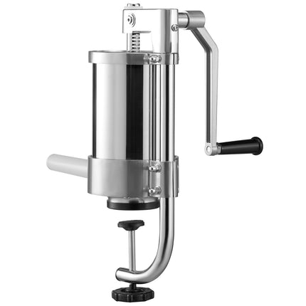 Sausage Stuffer, 1.5L 304 Stainless, Manual Crank, 3 Tubes