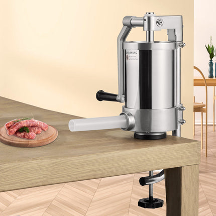 Sausage Stuffer, 1.5L 304 Stainless, Manual Crank, 3 Tubes
