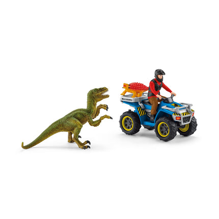 Schleich Dinosaurs útěk na čtyřkolce před velociraptorem