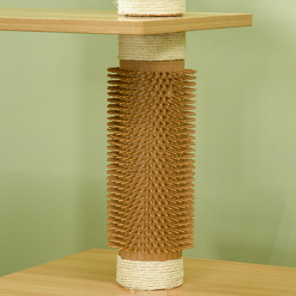 Víceúrovňový kočičí strom s budkou a škrabadlem, 114 cm, dub