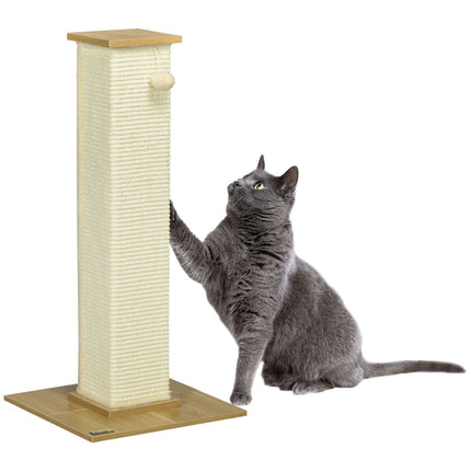 Kočičí škrabadlo 80cm – sisalový provaz, hrací míček, dub/krémová