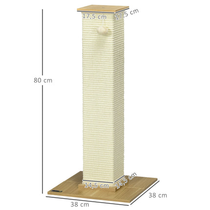 Kočičí škrabadlo 80cm – sisalový provaz, hrací míček, dub/krémová