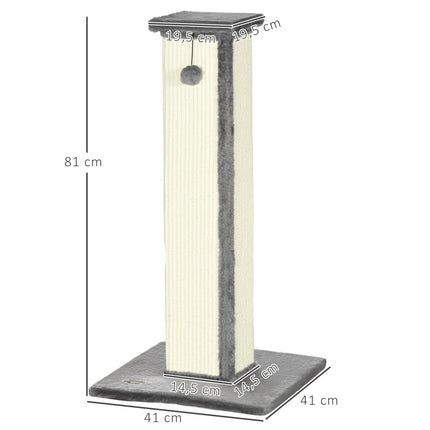 Škrabadlo pro kočky, 81 cm sisal s hracím míčkem, šedá a krémová
