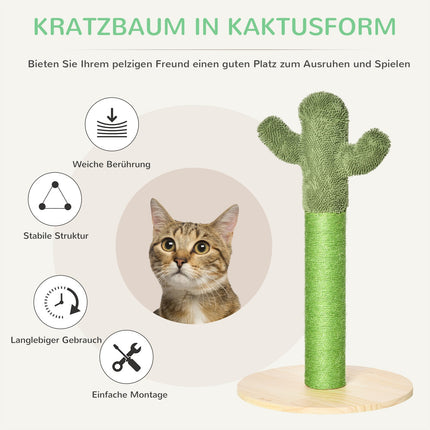 Škrabadlo pro kočky, design kaktus, borovice a sisal, 65cm