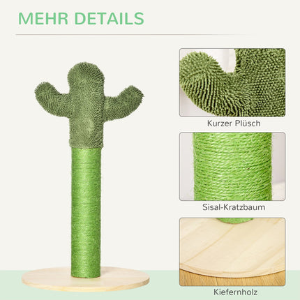 Škrabadlo pro kočky, design kaktus, borovice a sisal, 65cm