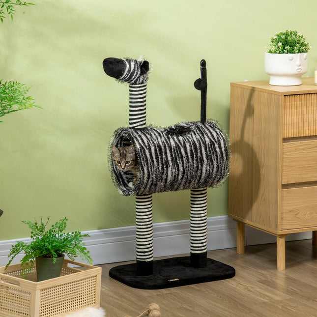 Kočičí strom se škrabadlem a tunelem, design zebra