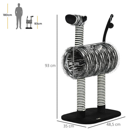 Kočičí strom se škrabadlem a tunelem, design zebra