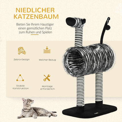 Kočičí strom se škrabadlem a tunelem, design zebra