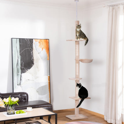 Nastavitelný béžový kočičí strom se sisalem na šplhání, 230-260cm
