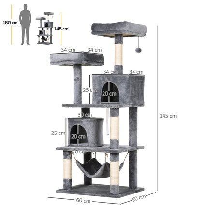 Cat climbing tree with cave, sisal poles, 60x50x145 cm
