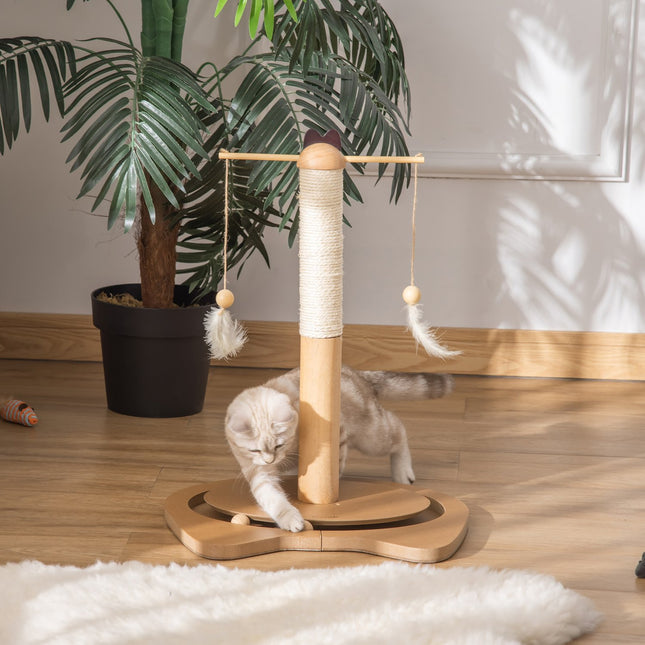 Škrabadlo pro kočky s hracím míčkem a pružinou, MDF a sisal, 51 cm