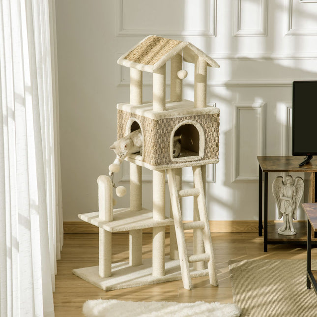 Velké kočičí škrabadlo s domečkem a hračkami – 130 cm