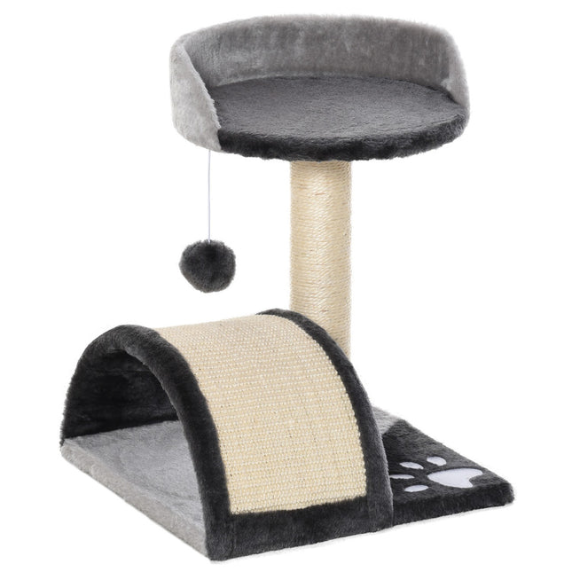 Šedý kočičí strom se sisalovými sloupky a hracími míčky - 35.5x37x46cm