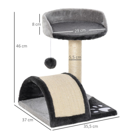 Šedý kočičí strom se sisalovými sloupky a hracími míčky - 35.5x37x46cm