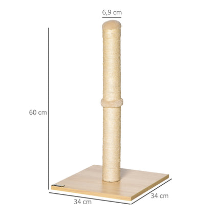 Škrabadlo pro kočky, sisal s míčkem, sloupek 60cm, béžová