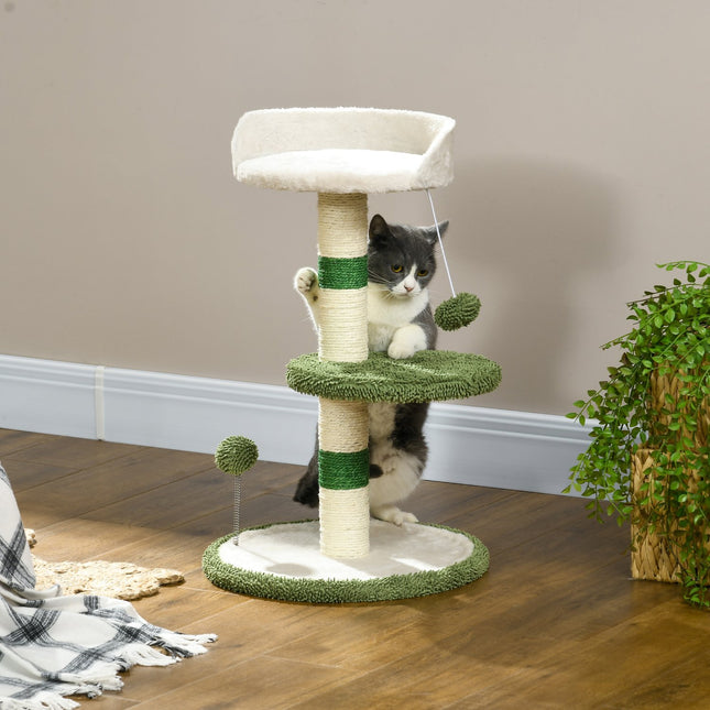Cat scratching post with bed and toy, small 64cm