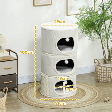 Cat Tower with Caves & Play Balls, Sisal, 100cm, Beige