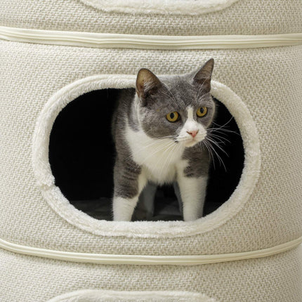 Cat Tower with Caves & Play Balls, Sisal, 100cm, Beige