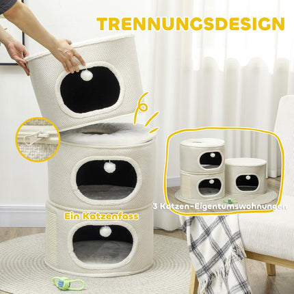 Cat Tower with Caves & Play Balls, Sisal, 100cm, Beige