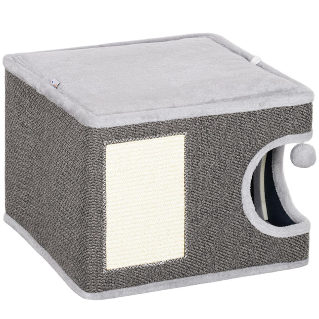 Kočičí věž s domečkem, sisalovým sloupem a hracím míčkem, 35 cm