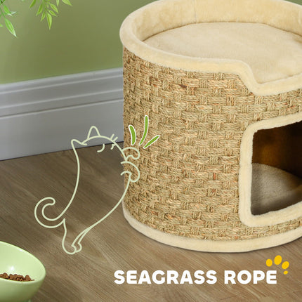 Kočičí věž – sisalový sud 37 cm, dvoupatrová, khaki