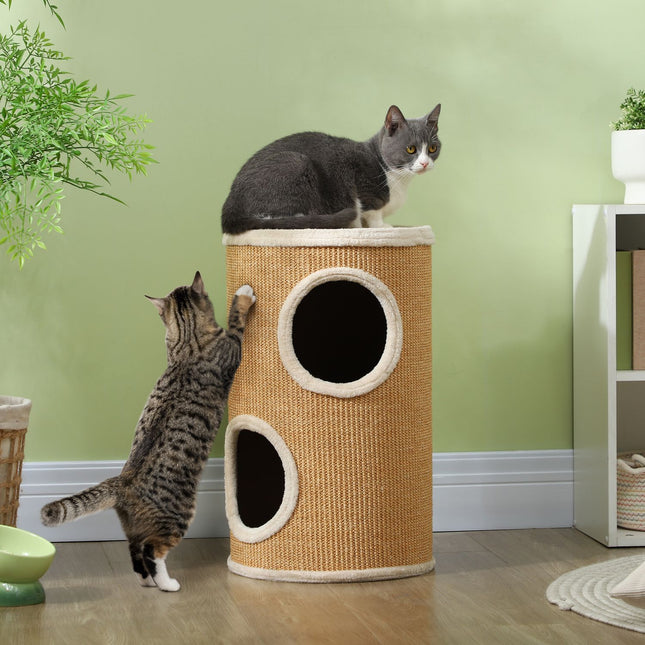 Cat scratching post with 2 caves, Sisal, 60 cm
