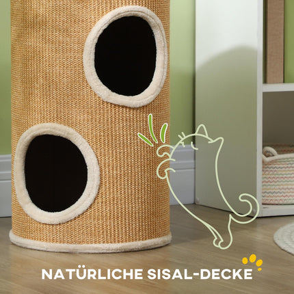 Škrabadlo pro kočky se 2 domečky, sisal, 60 cm