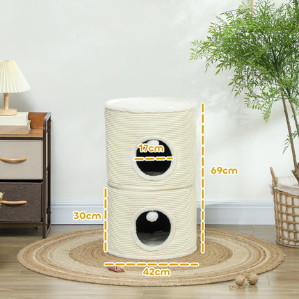 Cat Scratching Fat with Caves, 69 cm, Creme White