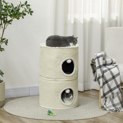 Cat Scratching Fat with Caves, 69 cm, Creme White