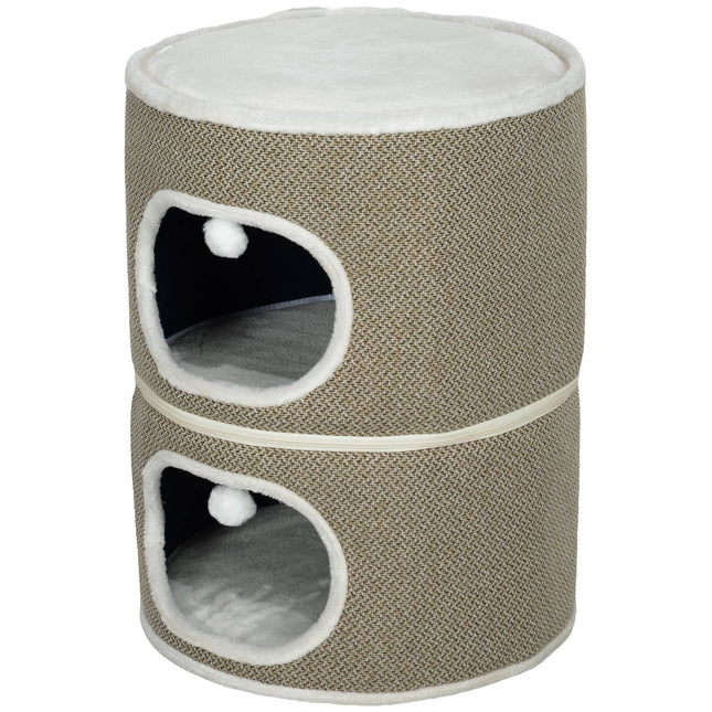 Cat Scratching Barrel - 2 caves, sisal, 69 cm, coffee/cream