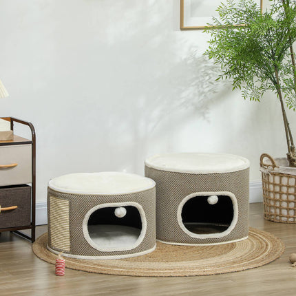 Cat Scratching Barrel - 2 caves, sisal, 69 cm, coffee/cream