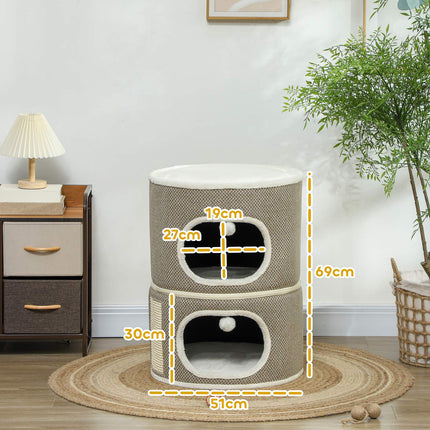 Cat Scratching Barrel - 2 caves, sisal, 69 cm, coffee/cream