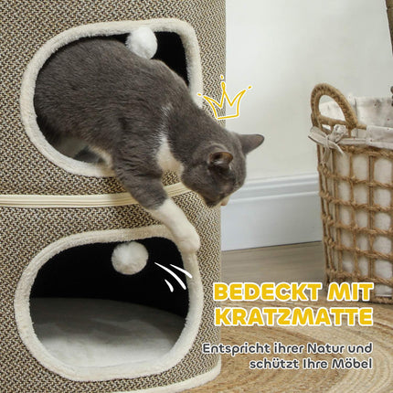 Cat Scratching Barrel - 2 caves, sisal, 69 cm, coffee/cream