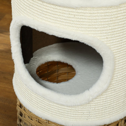 Třípatrový kočičí strom se sisalovým sloupkem, krémově bílý, 80 cm