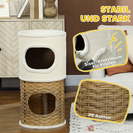 Třípatrový kočičí strom se sisalovým sloupkem, krémově bílý, 80 cm