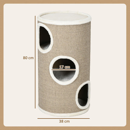 Kočičí škrabací věž, 3 patra, sisal a plyš, 70 cm