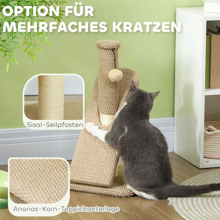 Cat scratching post, 54 cm sisal, cream white with play ball