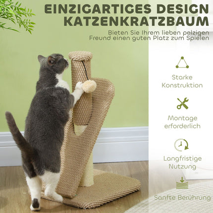 Cat scratching post, 54 cm sisal, cream white with play ball