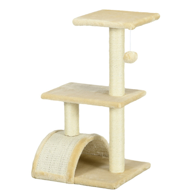 Krabpaal 72 cm kattentoren met pluche ballen, sisalpalen, platform, krabplank crèmewit